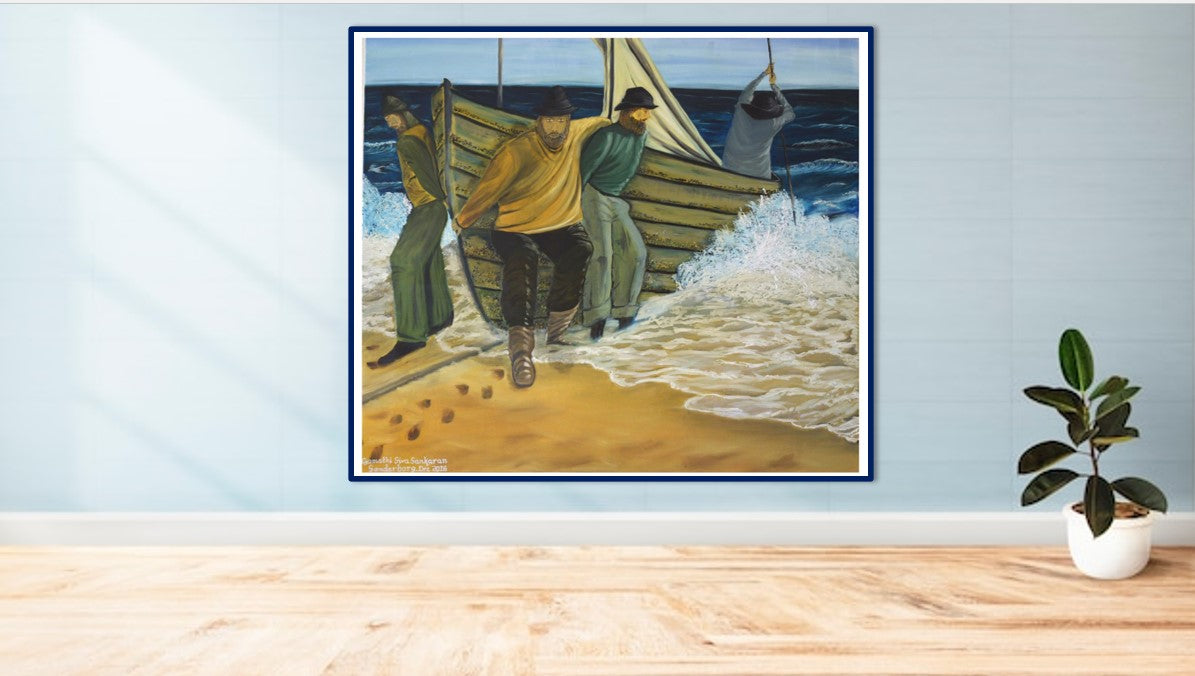 The boat is put in the lake Art Prints