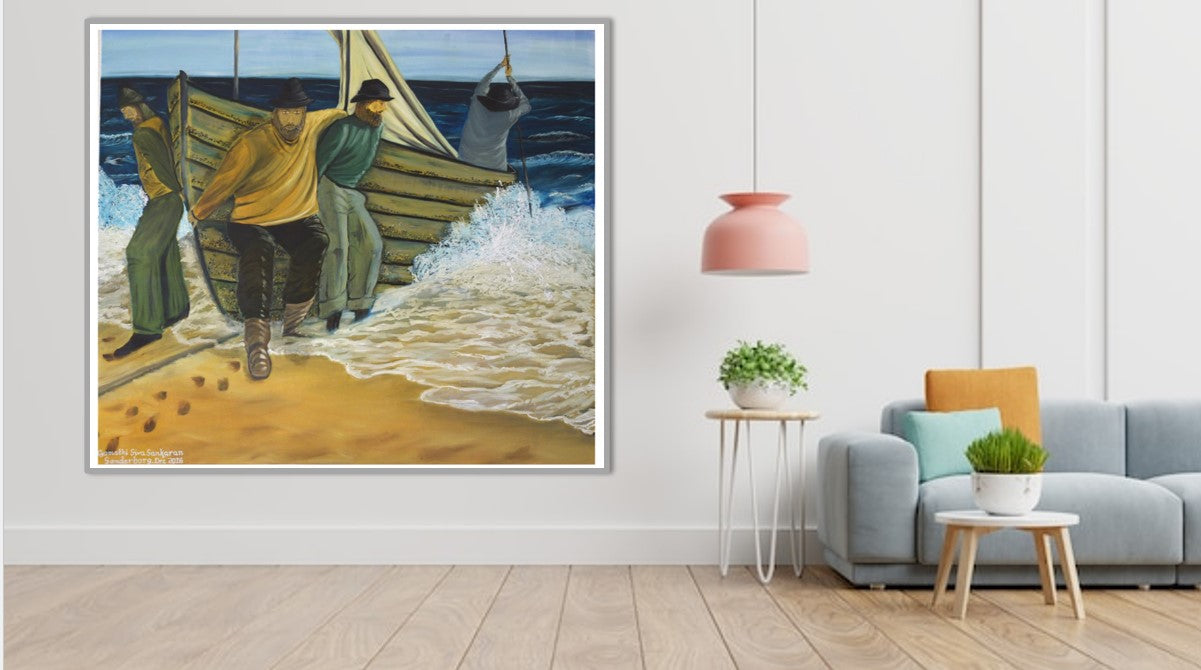 The boat is put in the lake Art Prints