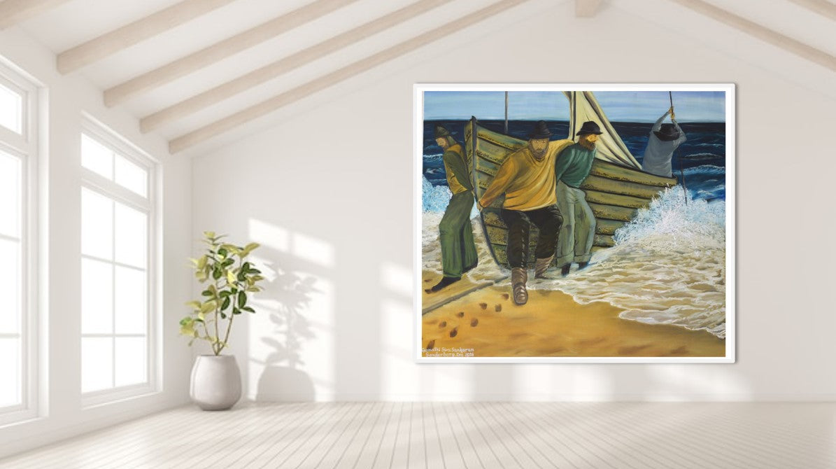 The boat is put in the lake Art Prints