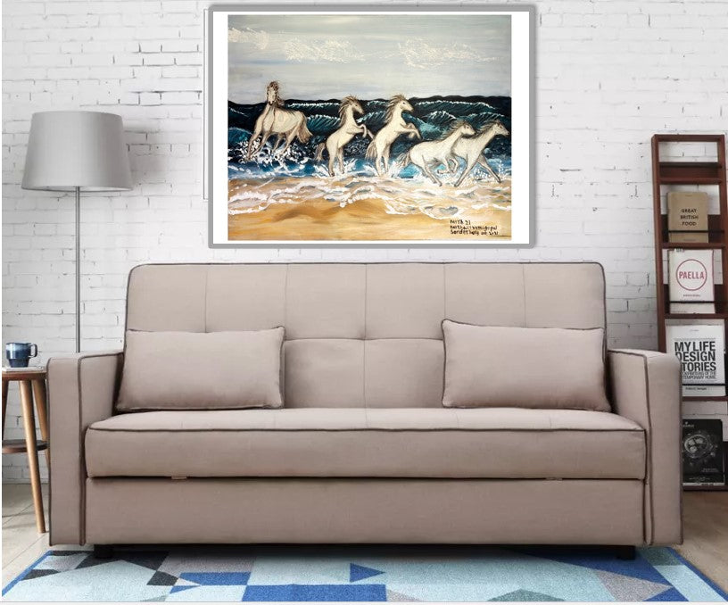 5 Horses running on the beach - Darshjit Venugopal Art Prints